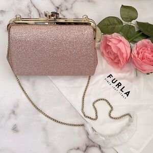 🆕 Authentic Furla Rose Gold Micro Glitter Evening Bag